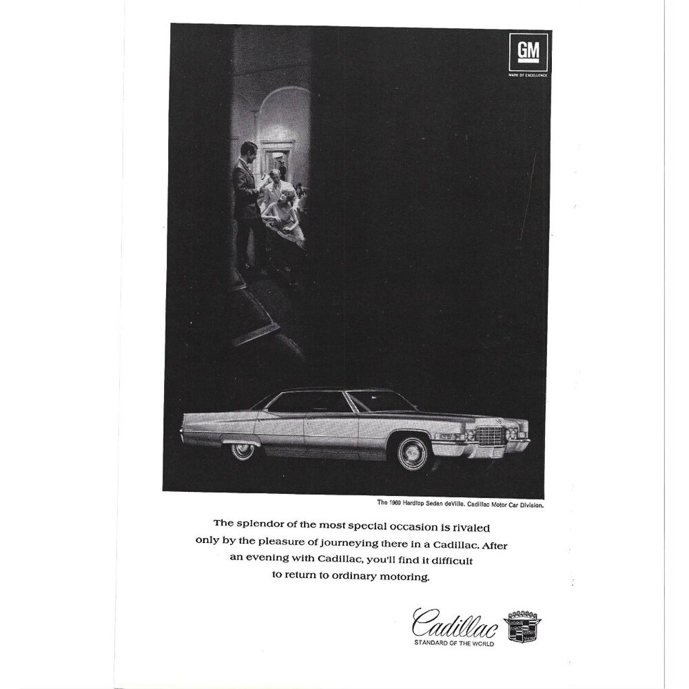 1969 Hard Top Sedan deVille Cadillac Car Advertisement 1950s Vintage Print Ad